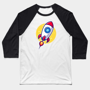 Rocket Flying To The Moon Cartoon Baseball T-Shirt